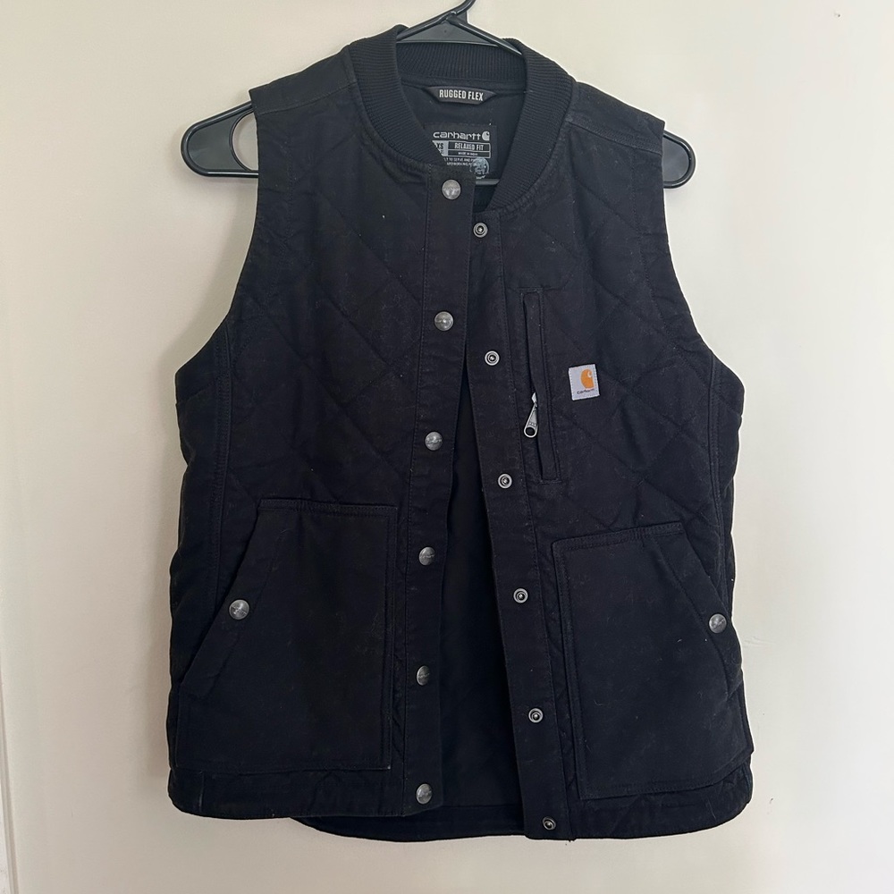 Carhartt women’s black rugged flex relaxed fit button up vest cotton blend XS